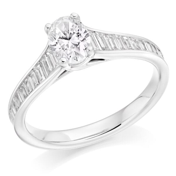 Oval Cut Solitaire 0.5ct Diamond Engagement Ring with Diamond Set Shoulders