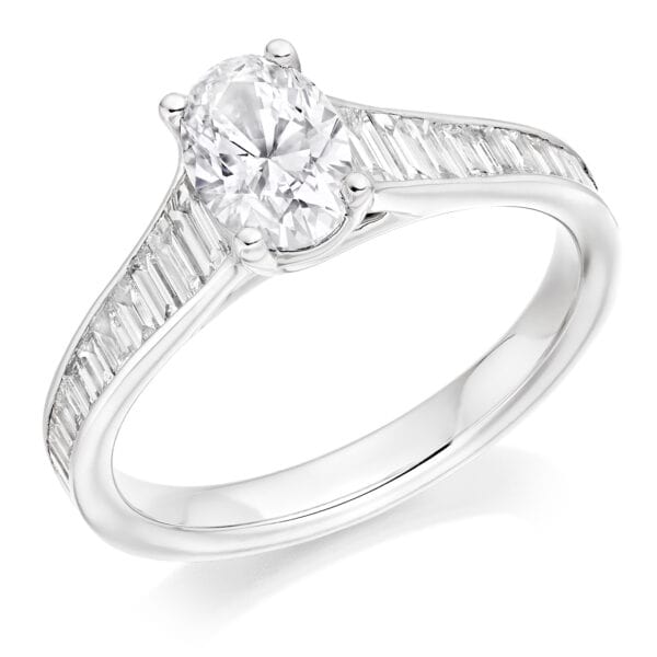 Oval Cut Solitaire 0.75ct Diamond Engagement Ring with Diamond Set Shoulders