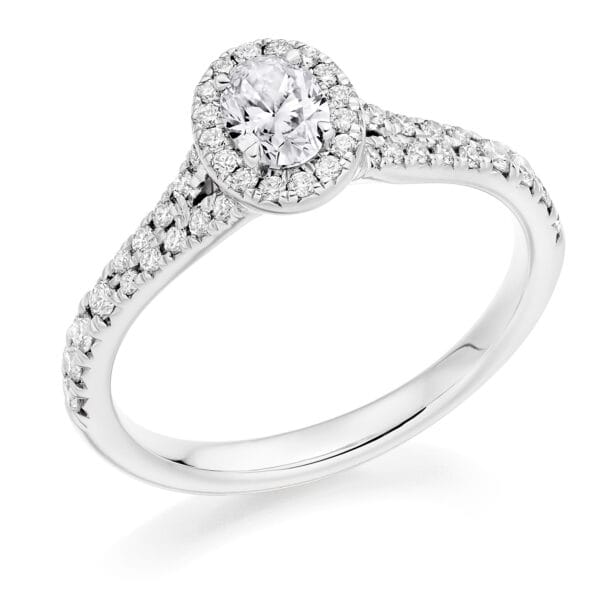 Oval Cut Halo 0.33ct Diamond Engagement Ring with Diamond Set Shoulders