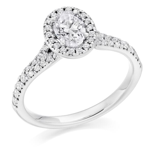Oval Cut Halo 0.5ct Diamond Engagement Ring with Diamond Set Shoulders