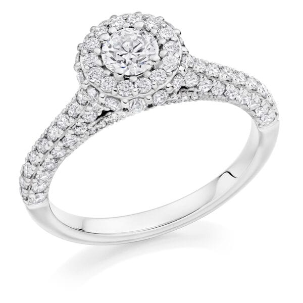 Round Brilliant Halo 0.33ct Diamond Engagement Ring with Diamond Set Shoulders