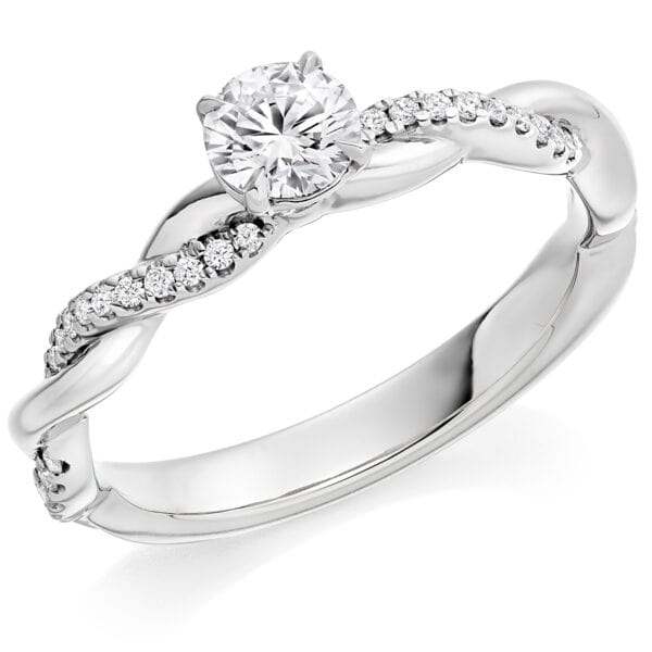 Round Brilliant Solitaire 0.33ct Diamond Engagement Ring with Diamond Set Shoulders