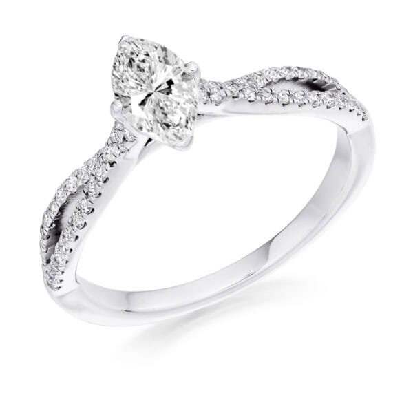 Marquise Cut Solitaire 0.5ct Diamond Engagement Ring with Diamond Set Shoulders
