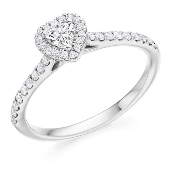 Heart Cut Halo 0.15ct Diamond Engagement Ring with Diamond Set Shoulders
