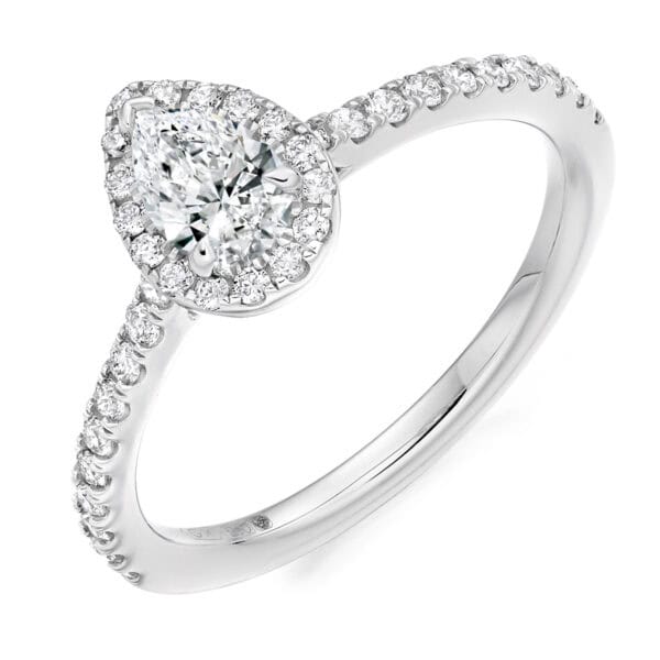Pear Cut Halo 0.25ct Diamond Engagement Ring with Diamond Set Shoulders
