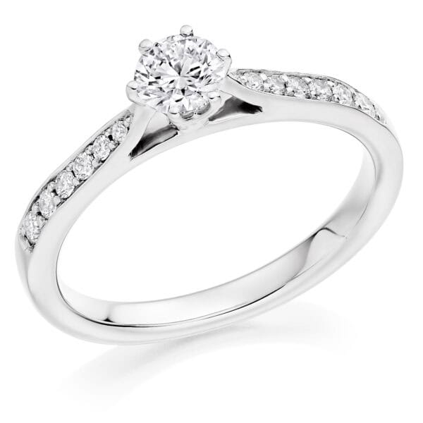 Round Brilliant Solitaire 0.33ct Diamond Engagement Ring with Diamond Set Shoulders