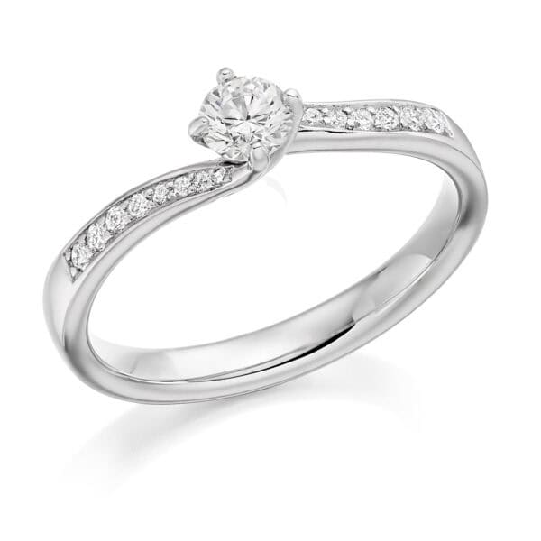 Round Brilliant Solitaire 0.25ct Diamond Engagement Ring with Diamond Set Shoulders