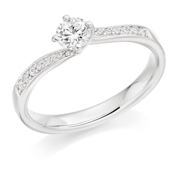 Round Brilliant Solitaire 0.33ct Diamond Engagement Ring with Diamond Set Shoulders