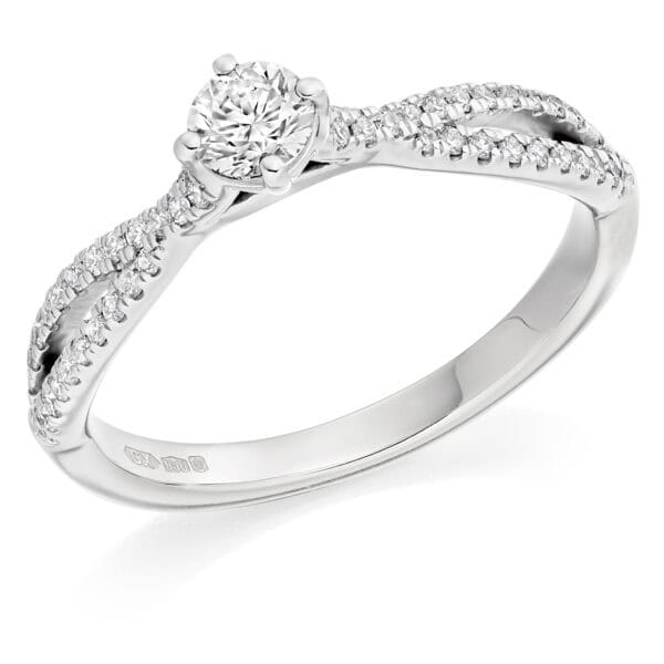 Round Brilliant Solitaire 0.25ct Diamond Engagement Ring with Diamond Set Shoulders