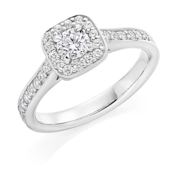 Round Brilliant Halo 0.25ct Diamond Engagement Ring with Diamond Set Shoulders