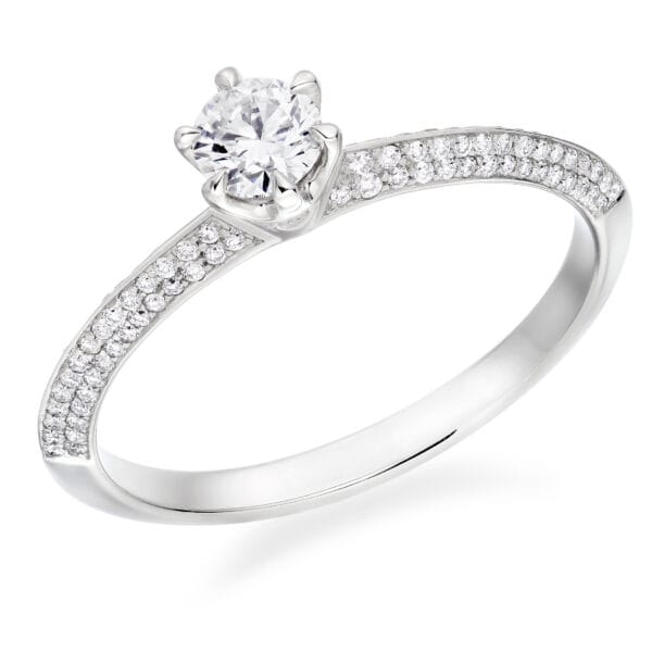 Round Brilliant Solitaire 0.25ct Diamond Engagement Ring with Diamond Set Shoulders