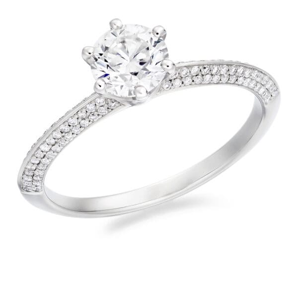Round Brilliant Solitaire 0.75ct Diamond Engagement Ring with Diamond Set Shoulders