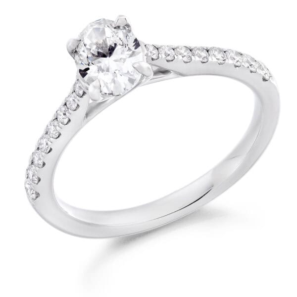 Oval Cut Solitaire 0.75ct Diamond Engagement Ring with Diamond Set Shoulders