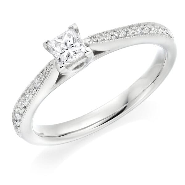 Princess Cut Solitaire 0.25ct Diamond Engagement Ring with Diamond Set Shoulders