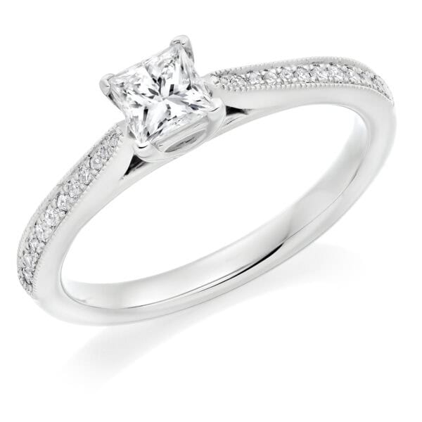 Princess Cut Solitaire 0.4ct Diamond Engagement Ring with Diamond Set Shoulders