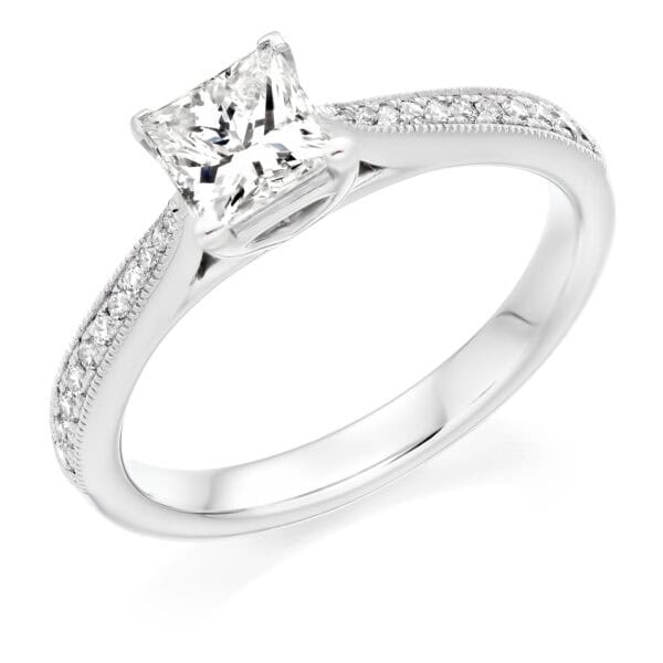 Princess Cut Solitaire 0.75ct Diamond Engagement Ring with Diamond Set Shoulders