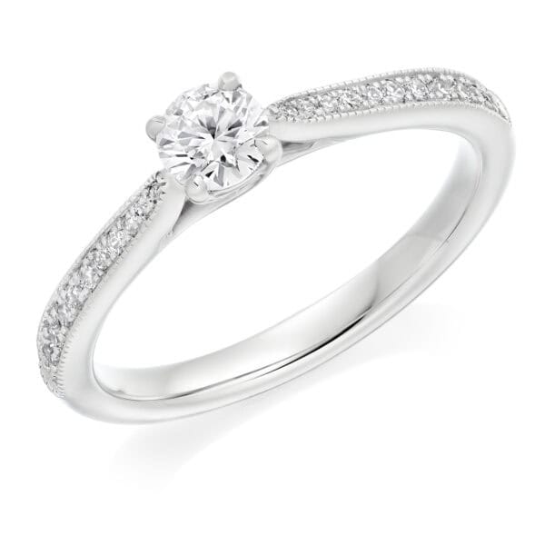 Round Brilliant Solitaire 0.33ct Diamond Engagement Ring with Diamond Set Shoulders
