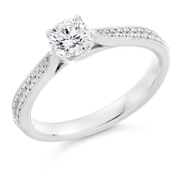Round Brilliant Solitaire 0.4ct Diamond Engagement Ring with Diamond Set Shoulders