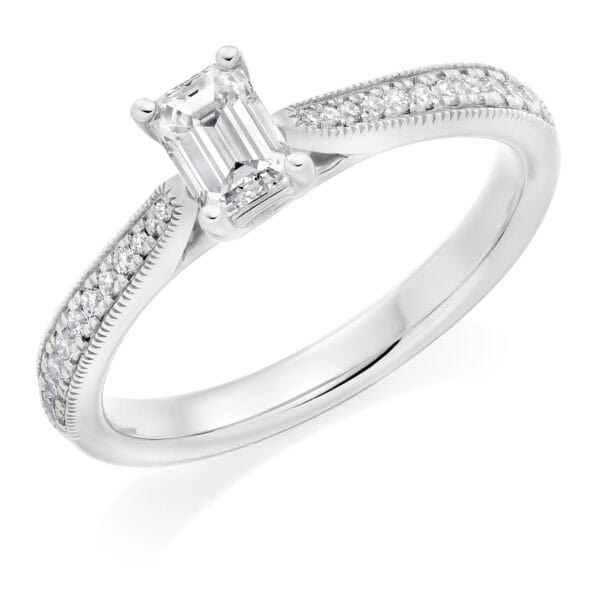 Emerald Cut Solitaire 0.4ct Diamond Engagement Ring with Diamond Set Shoulders