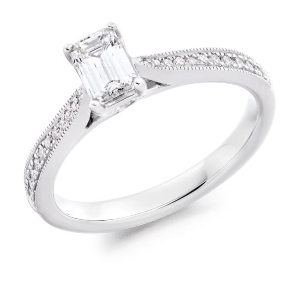 Emerald Cut Solitaire 0.5ct Diamond Engagement Ring with Diamond Set Shoulders