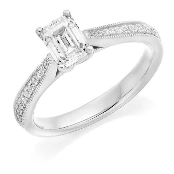 Emerald Cut Solitaire 0.75ct Diamond Engagement Ring with Diamond Set Shoulders