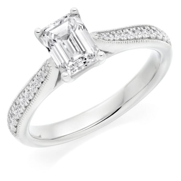 Emerald Cut Solitaire 1ct Diamond Engagement Ring with Diamond Set Shoulders