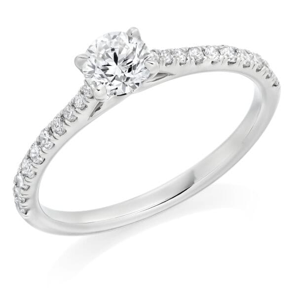 Round Brilliant Solitaire 0.4ct Diamond Engagement Ring with Diamond Set Shoulders