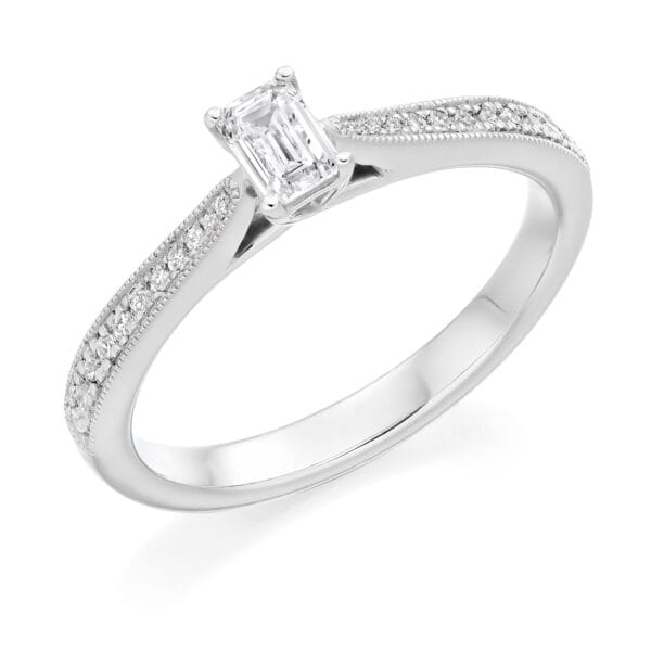 Emerald Cut Solitaire 0.25ct Diamond Engagement Ring with Diamond Set Shoulders