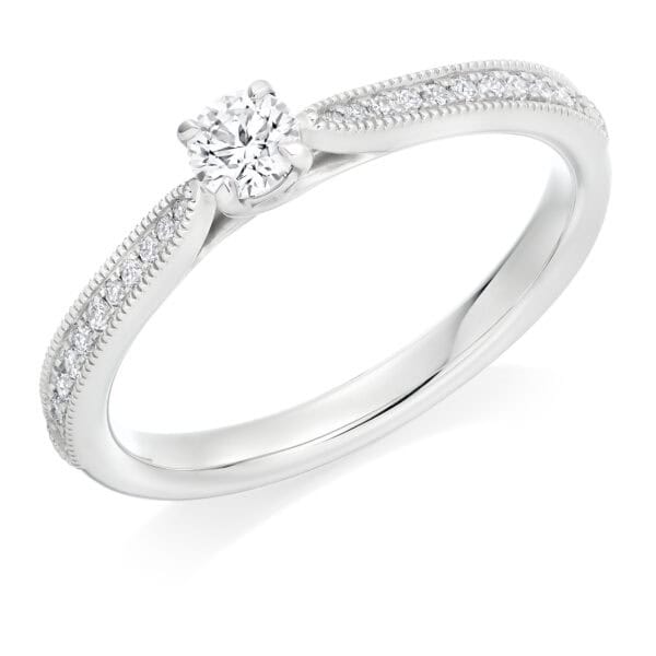 Round Brilliant Solitaire 0.2ct Diamond Engagement Ring with Diamond Set Shoulders
