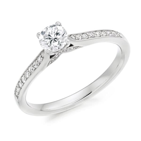 Round Brilliant Solitaire 0.33ct Diamond Engagement Ring with Diamond Set Shoulders