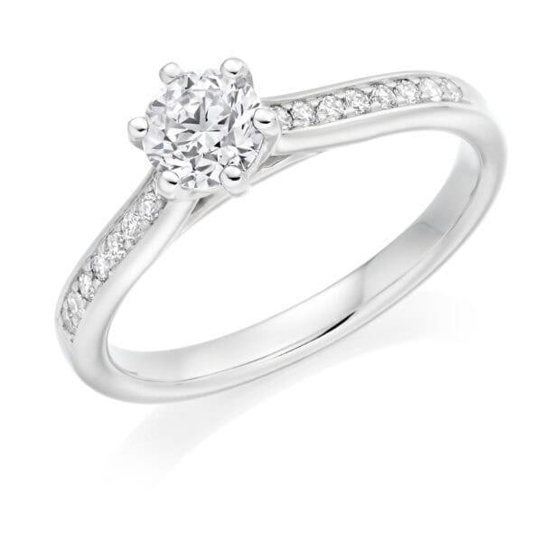 Round Brilliant Solitaire 0.33ct Diamond Engagement Ring with Diamond Set Shoulders