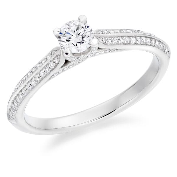 Round Brilliant Solitaire 0.25ct Diamond Engagement Ring with Diamond Set Shoulders