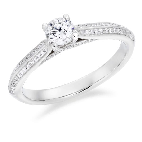 Round Brilliant Solitaire 0.33ct Diamond Engagement Ring with Diamond Set Shoulders