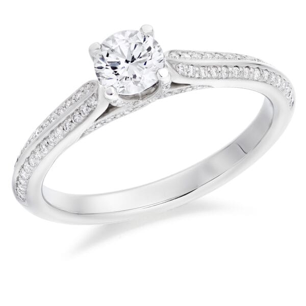 Round Brilliant Solitaire 0.4ct Diamond Engagement Ring with Diamond Set Shoulders
