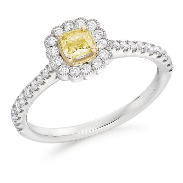 Cushion Cut Halo 0.25ct Diamond Engagement Ring with Diamond Set Shoulders