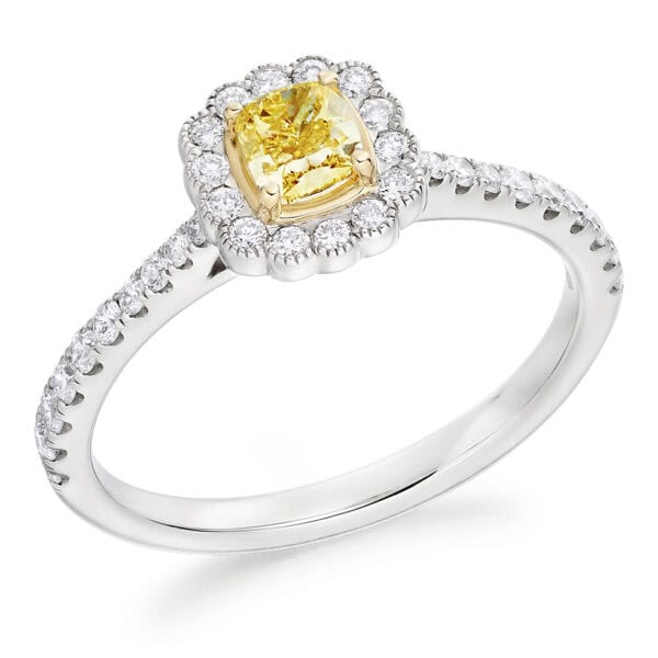 Cushion Cut Halo 0.3ct Diamond Engagement Ring with Diamond Set Shoulders