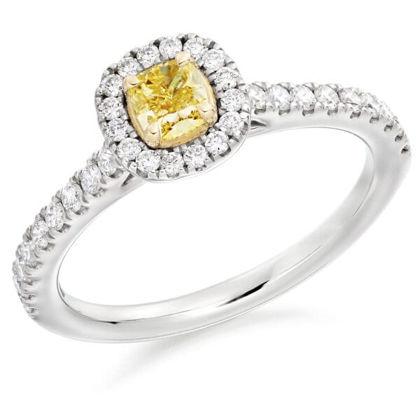 Cushion Cut Halo 0.3ct Diamond Engagement Ring with Diamond Set Shoulders