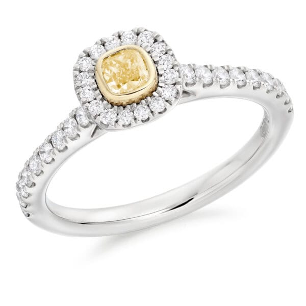 Cushion Cut Halo 0.25ct Diamond Engagement Ring with Diamond Set Shoulders