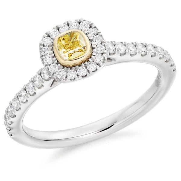 Cushion Cut Halo 0.3ct Diamond Engagement Ring with Diamond Set Shoulders
