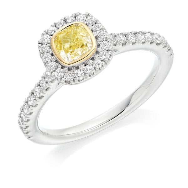 Cushion Cut Halo 0.5ct Diamond Engagement Ring with Diamond Set Shoulders