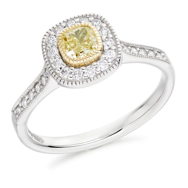 Cushion Cut Halo 0.4ct Diamond Engagement Ring with Diamond Set Shoulders