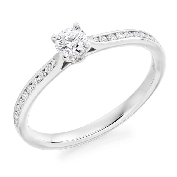 Round Brilliant Solitaire 0.2ct Diamond Engagement Ring with Diamond Set Shoulders