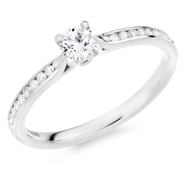 Round Brilliant Solitaire 0.25ct Diamond Engagement Ring with Diamond Set Shoulders