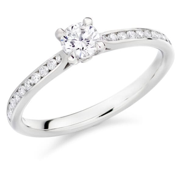 Round Brilliant Solitaire 0.33ct Diamond Engagement Ring with Diamond Set Shoulders