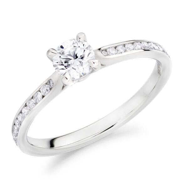 Round Brilliant Solitaire 0.4ct Diamond Engagement Ring with Diamond Set Shoulders