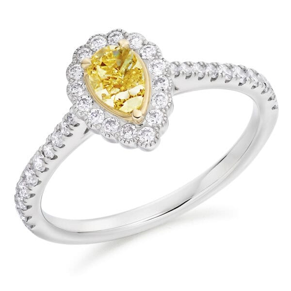 Pear Cut Halo 0.25ct Diamond Engagement Ring with Diamond Set Shoulders