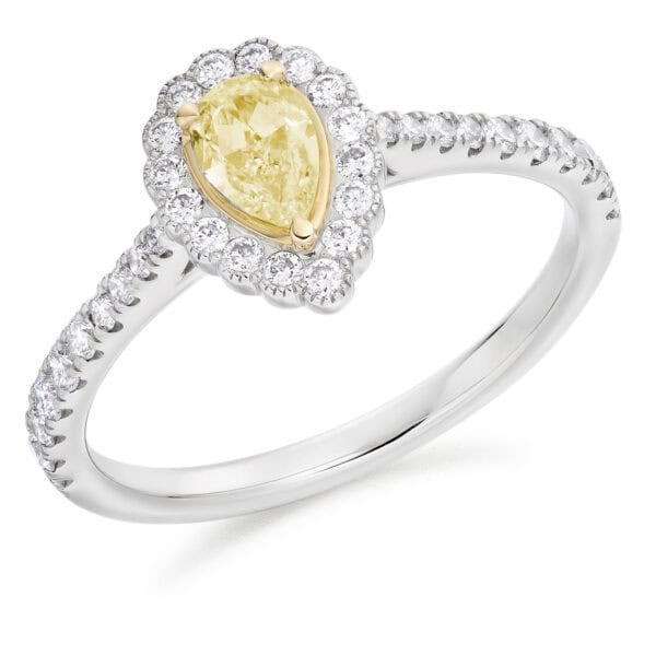Pear Cut Halo 0.33ct Diamond Engagement Ring with Diamond Set Shoulders