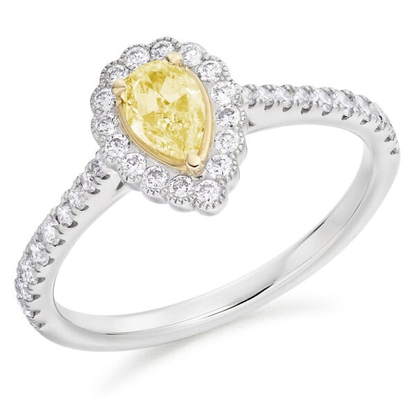 Pear Cut Halo 0.4ct Diamond Engagement Ring with Diamond Set Shoulders
