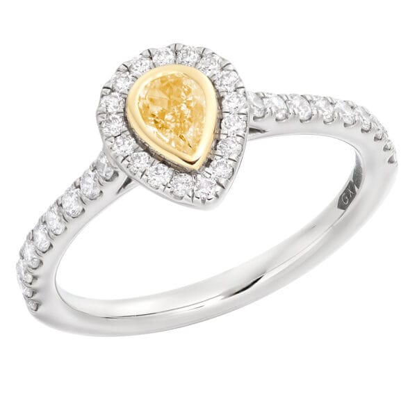 Pear Cut Halo 0.5ct Diamond Engagement Ring with Diamond Set Shoulders