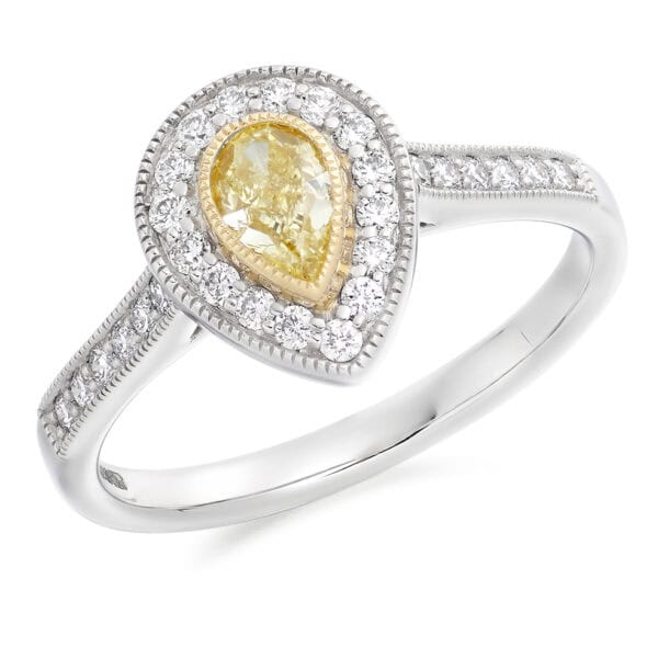 Pear Cut Halo 0.4ct Diamond Engagement Ring with Diamond Set Shoulders
